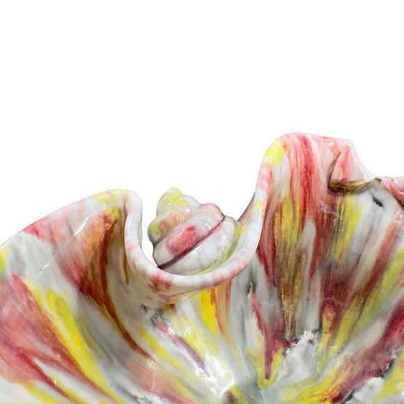 Mid Century Italian Pottery Splatter Glaze Bowl Dish Large Snail Shell Design - Picture 3 of 16